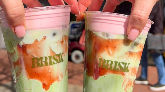 Two MADE BRISK macha coffees 
