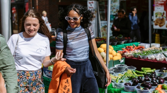 Students shopping in Walthamstow market 