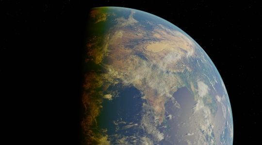 Photograph of Earth from space.  From Pexels, https://www.pexels.com/photo/stunning-view-of-earth-from-space-at-twilight-32961160/