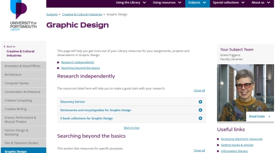 Screenshot of the Graphic Design subject page