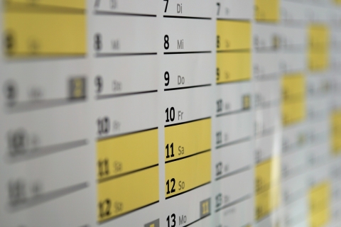 Wall planner.  From Pexels - https://pixabay.com/photos/calendar-dates-schedule-days-1990453/