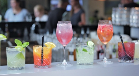 Assorted drinks on a bar