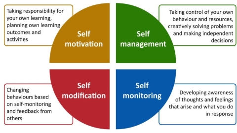 Diagram showing the mutual support given by self-motivation, self-management, self-monitoring and self-modification