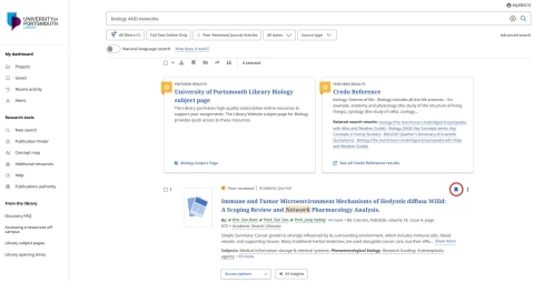 Screenshot of the EBSCO Discovery Service showing how to save a search