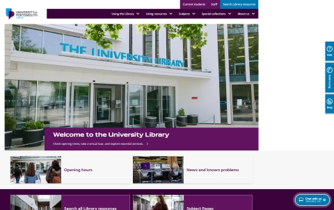 Library homepage screenshot, taken 2 June 2026, showing the new "chat with a librarian" button