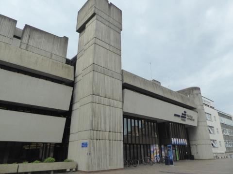 View of the front entrance to Portsmouth Central Library - The Norrish Library, Art and History Centre