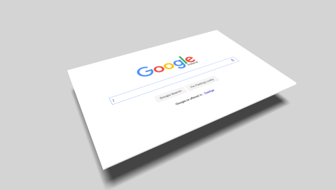 Google (Ireland) search screen on a floating sheet of card