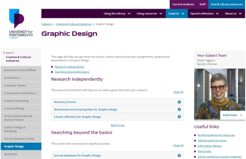 Screenshot of the Graphic Design subject page