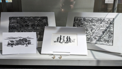 Black and white linocut prints