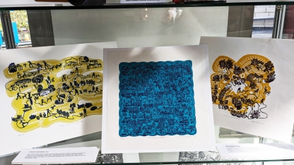 Single colour linocut prints