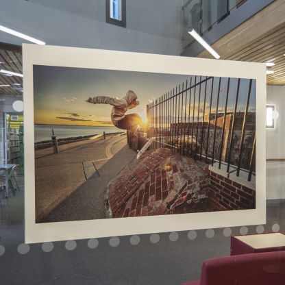 Photo of a man skateboarding near Southsea Castle