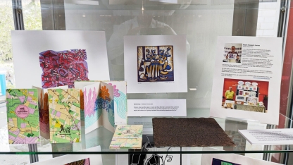 Linocut prints and a folding book
