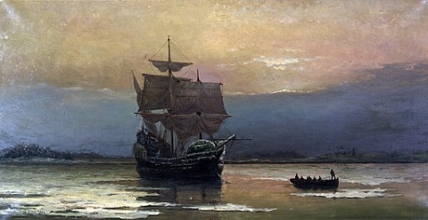 The Mayflower in Plymouth Harbour