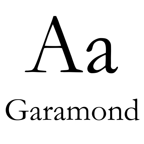 The letters "Aa" and the word "Garamond" in a classic, old-fashioned font. Small, delicate feet sit at the ends of the letters.