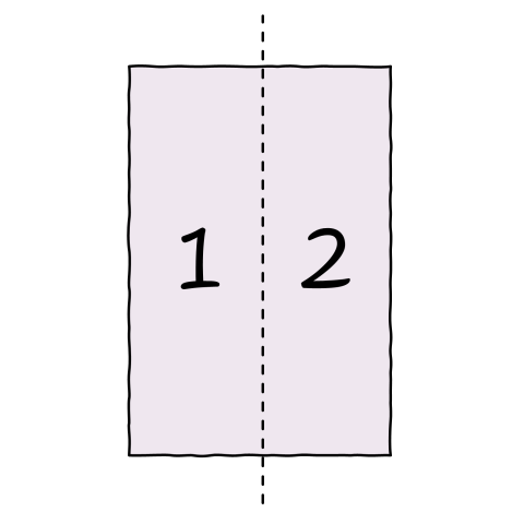 Diagram of a portrait-format page divided into two equal columns, labelled 1 and 2, separated by a dashed vertical line.