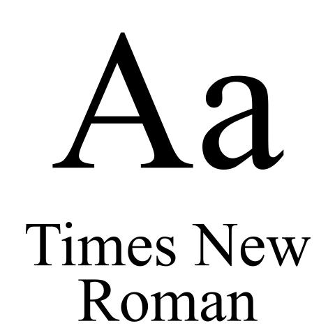 The letters "Aa" and the word "Times New Roman" in a traditional font. Small feet sit at the ends of the letters.