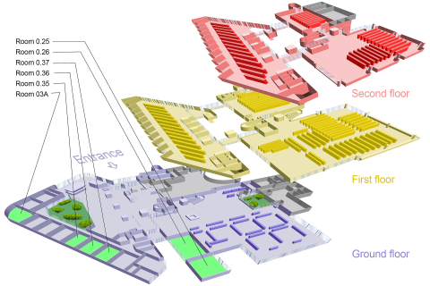 Map showing the location of teaching rooms in the Library 
