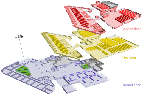 Floor plan of the library with the cafe highlighted